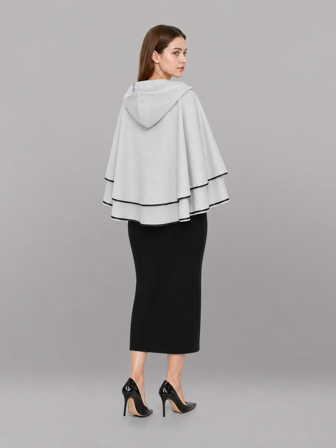 White Hooded Cloak with Black Trim