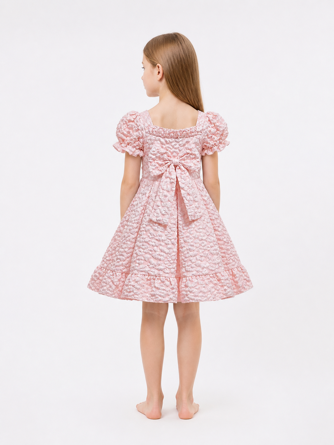 Pink Party Dress with Bow and Full Skirt back view