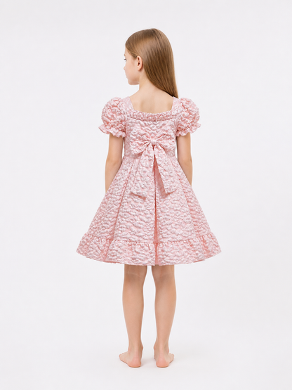 Pink Party Dress with Bow and Full Skirt back view