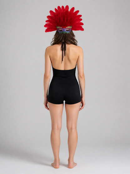 Carnival Headpiece with Red Feathers and Mask back view