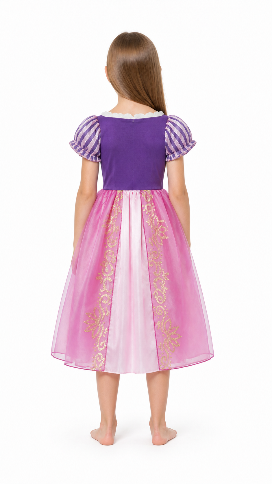 Rapunzel Princess Costume Dress for Children, Full-Skirted back view