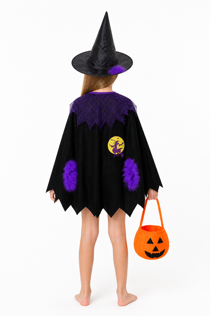 Masquerade Costume with Cape, Hat, and Bag back view