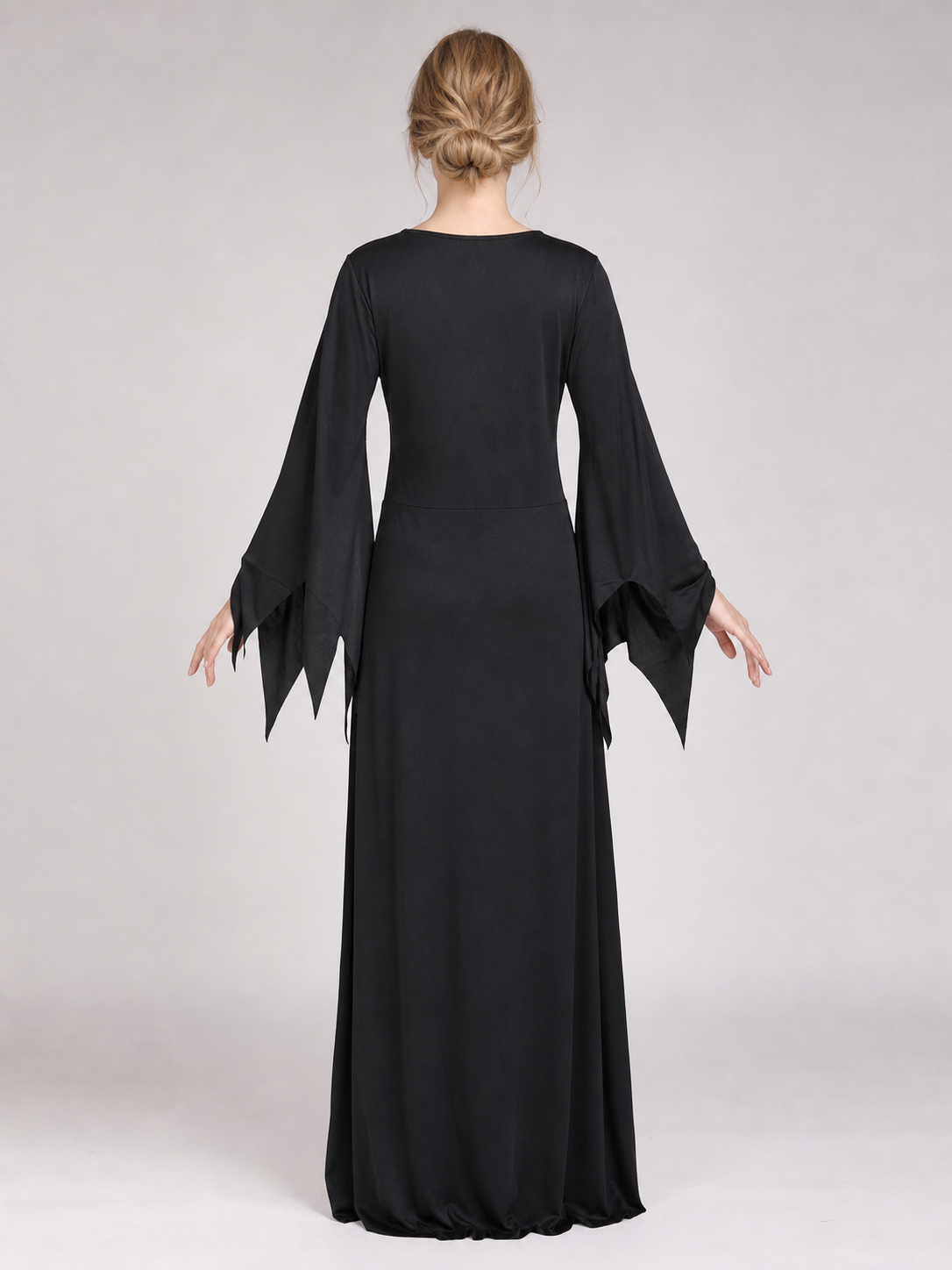 Halloween Witch Costume with Long Dress and Hat back view 2