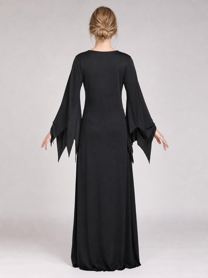 Halloween Witch Costume with Long Dress and Hat back view 2