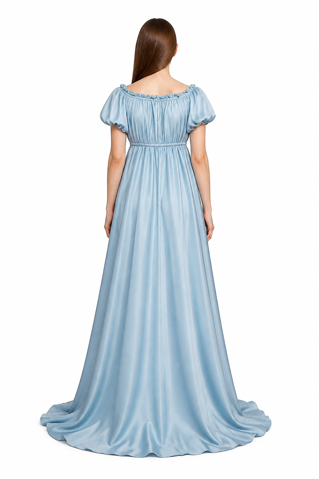 Long Light Blue Bridgerton Dress for Balls and Cosplay back view