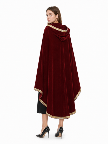 Burgundy Hooded Costume Cloak, Velvety Texture