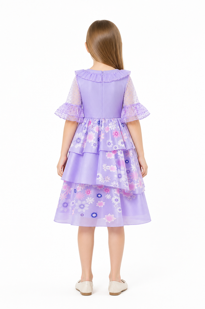 Floral Print Dress with a Full Skirt for Special Occasions back view