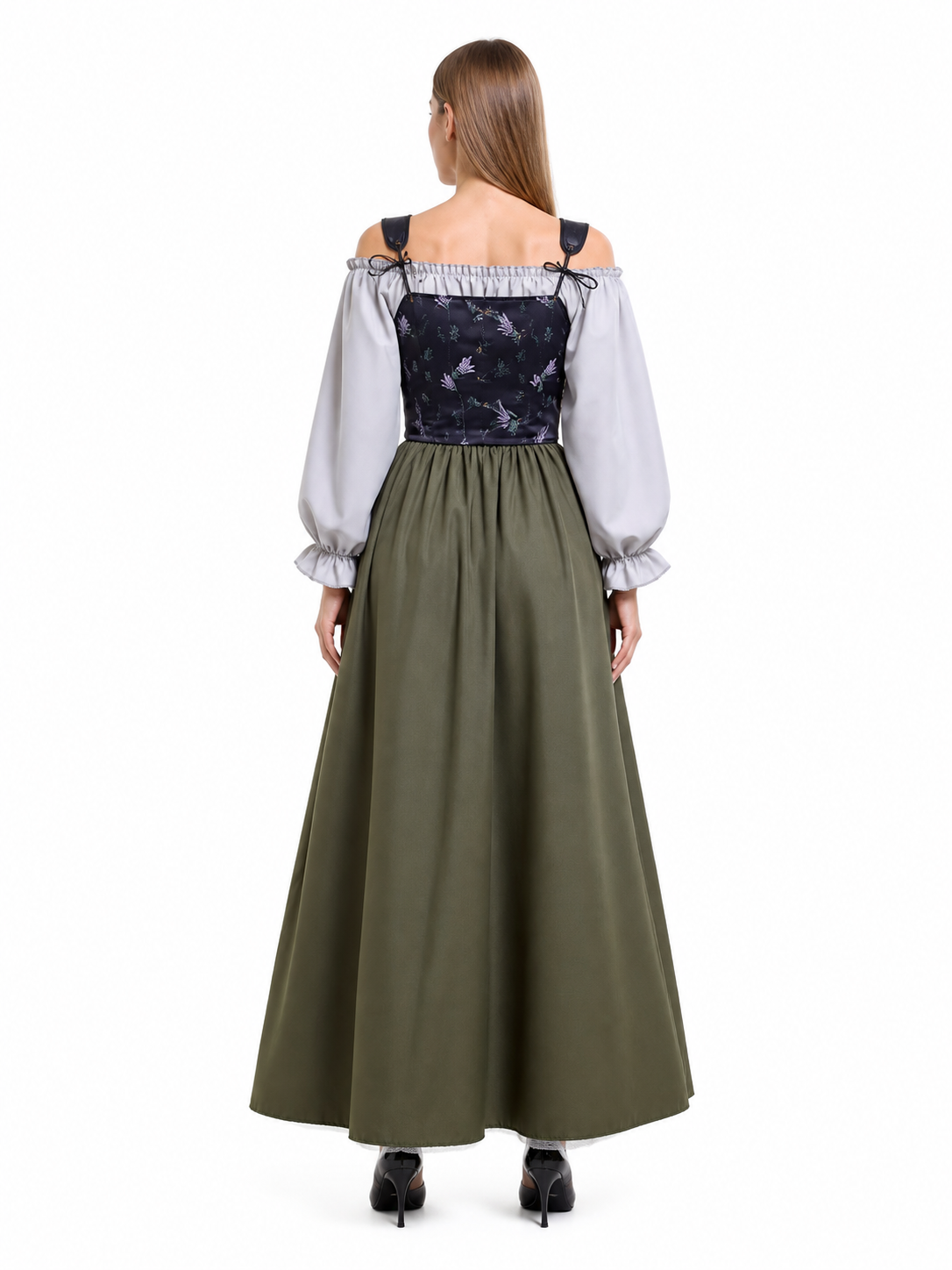 Historical Dress with Corset Bodice and Full Skirt back view