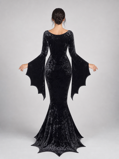 Black Cosplay Dress with Bat-Wing Sleeves