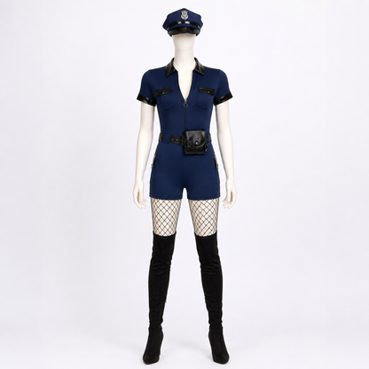 Police Costume, Short Jumpsuit with Belt back view