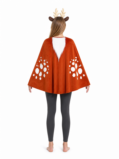 Deer Costume with Antlers and Cape for Festive Events back view