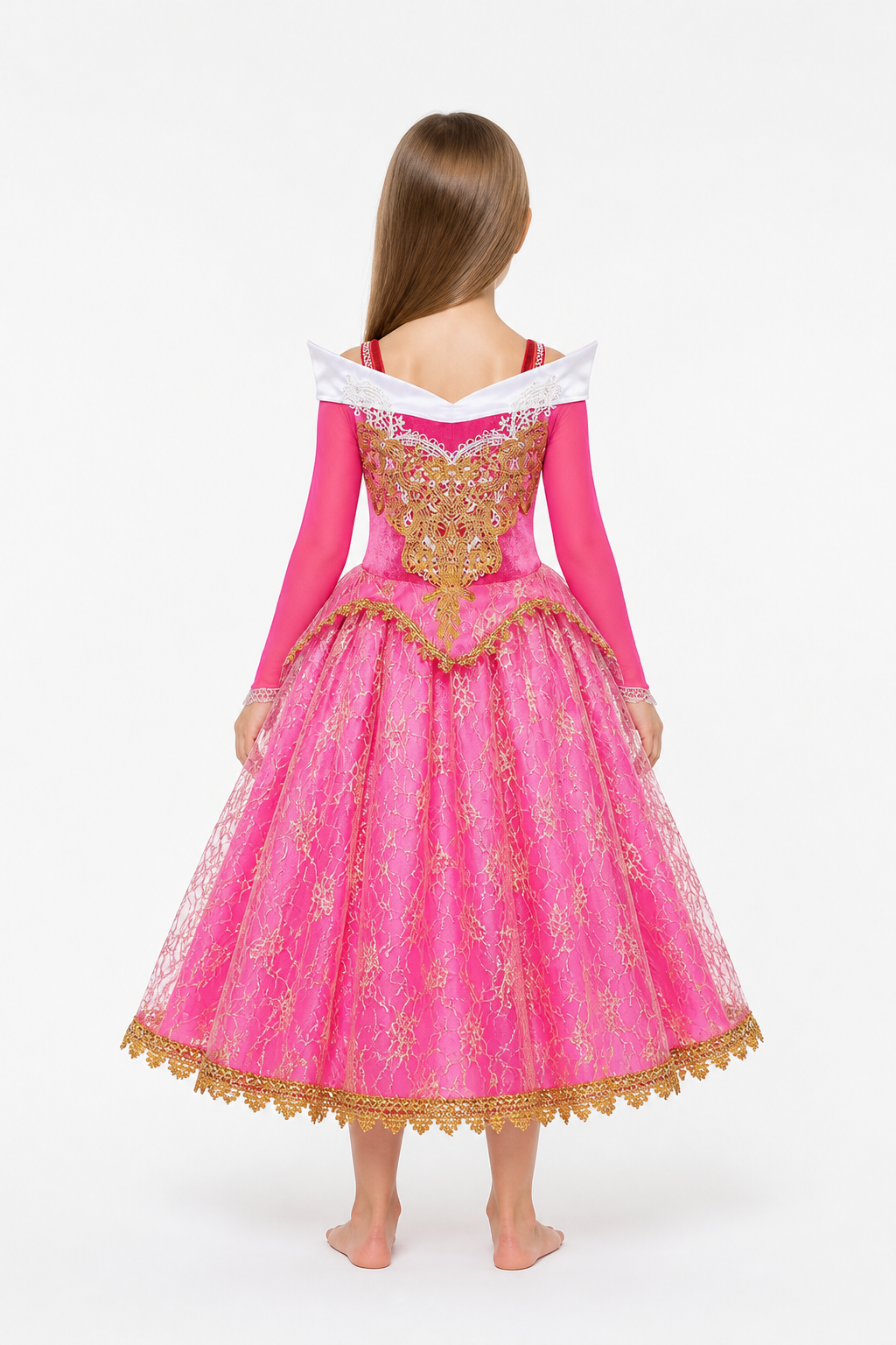 Full-Skirted Aurora Princess Dress with Embroidery back view