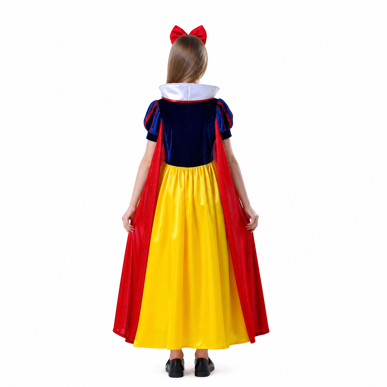 Snow White Costume with Red Cape and Yellow Dress back view