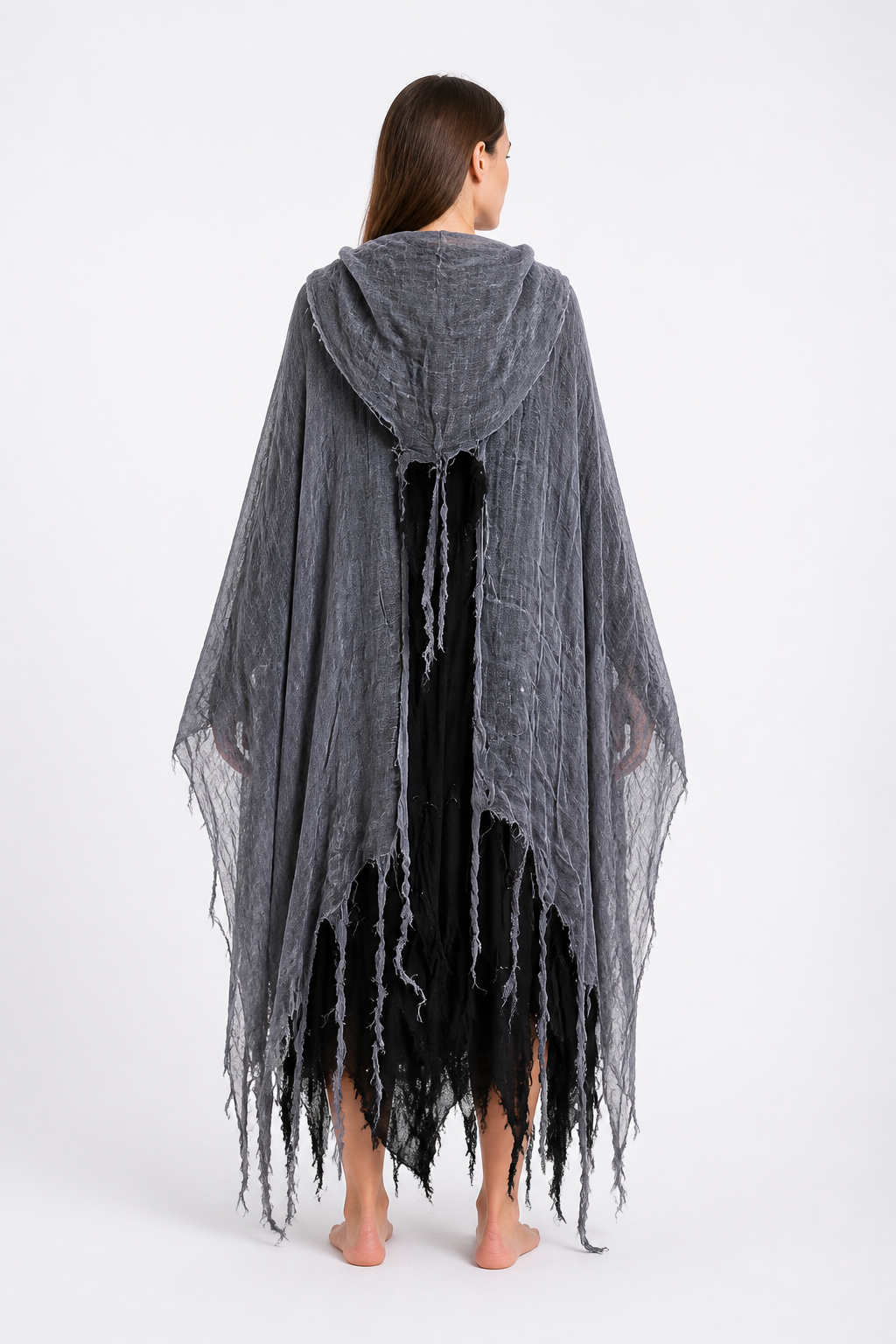 Long Ripped Hooded Cloak for Halloween back view