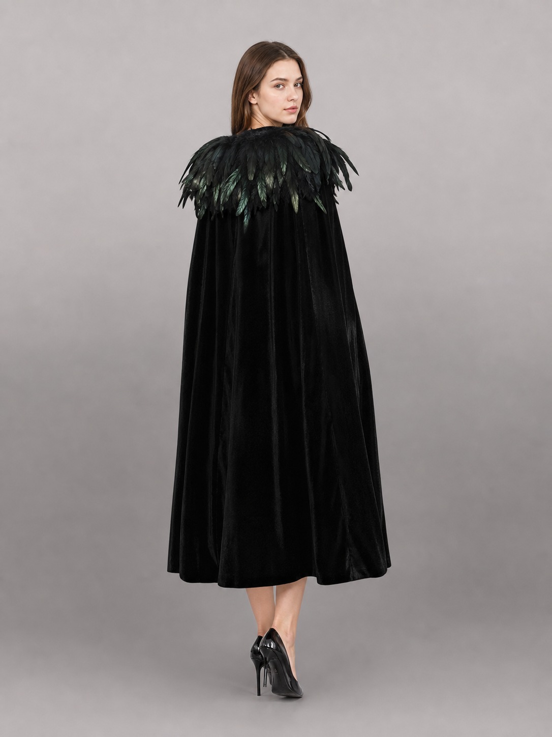 Black Velvet Feather Cape