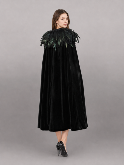 Black Velvet Feather Cape