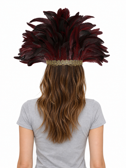 Burgundy and Black Feather Mask Headpiece product view 18