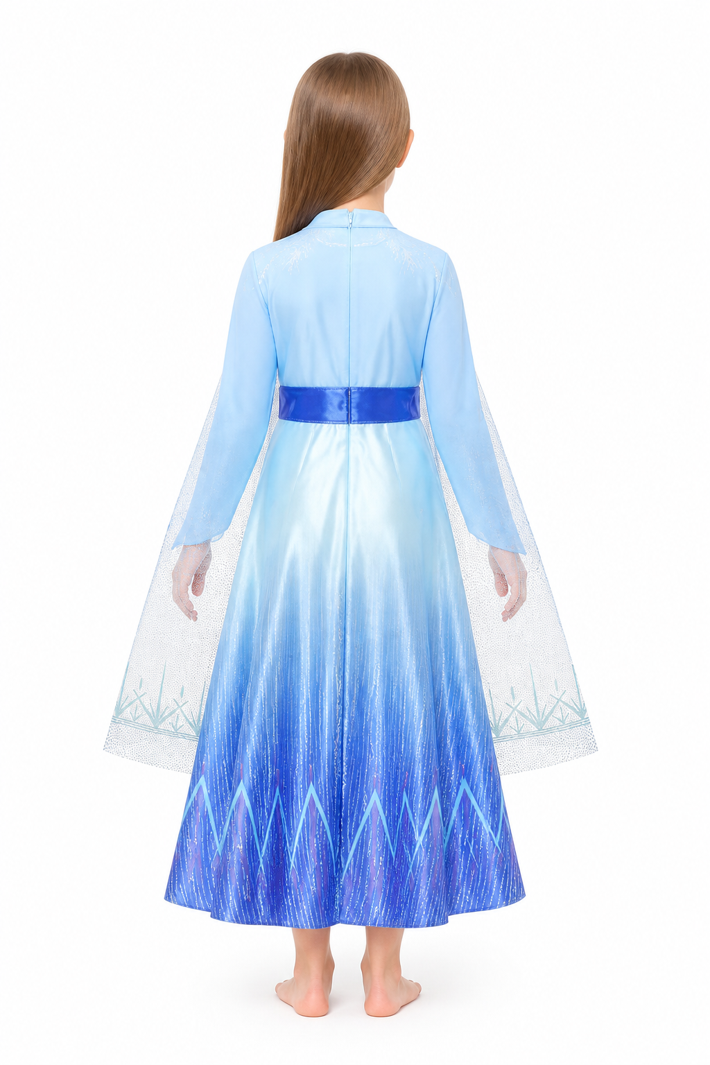 Princess Elsa Dress with Cape and Icy Pattern back view