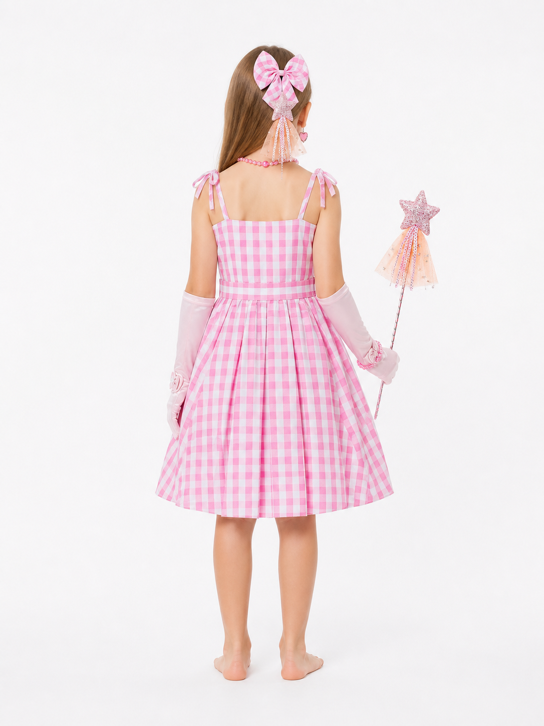 Pink Plaid Carnival Dress with Wand back view