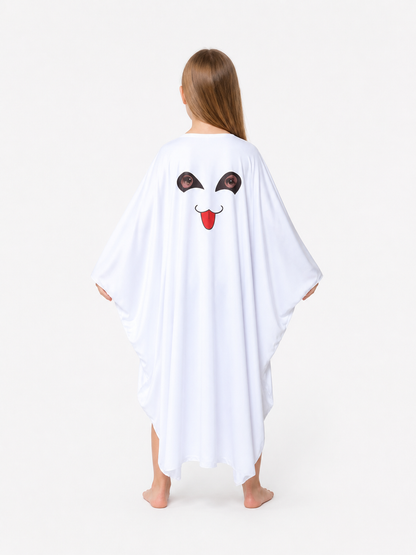 White Ghost Cape with Face for Halloween back view
