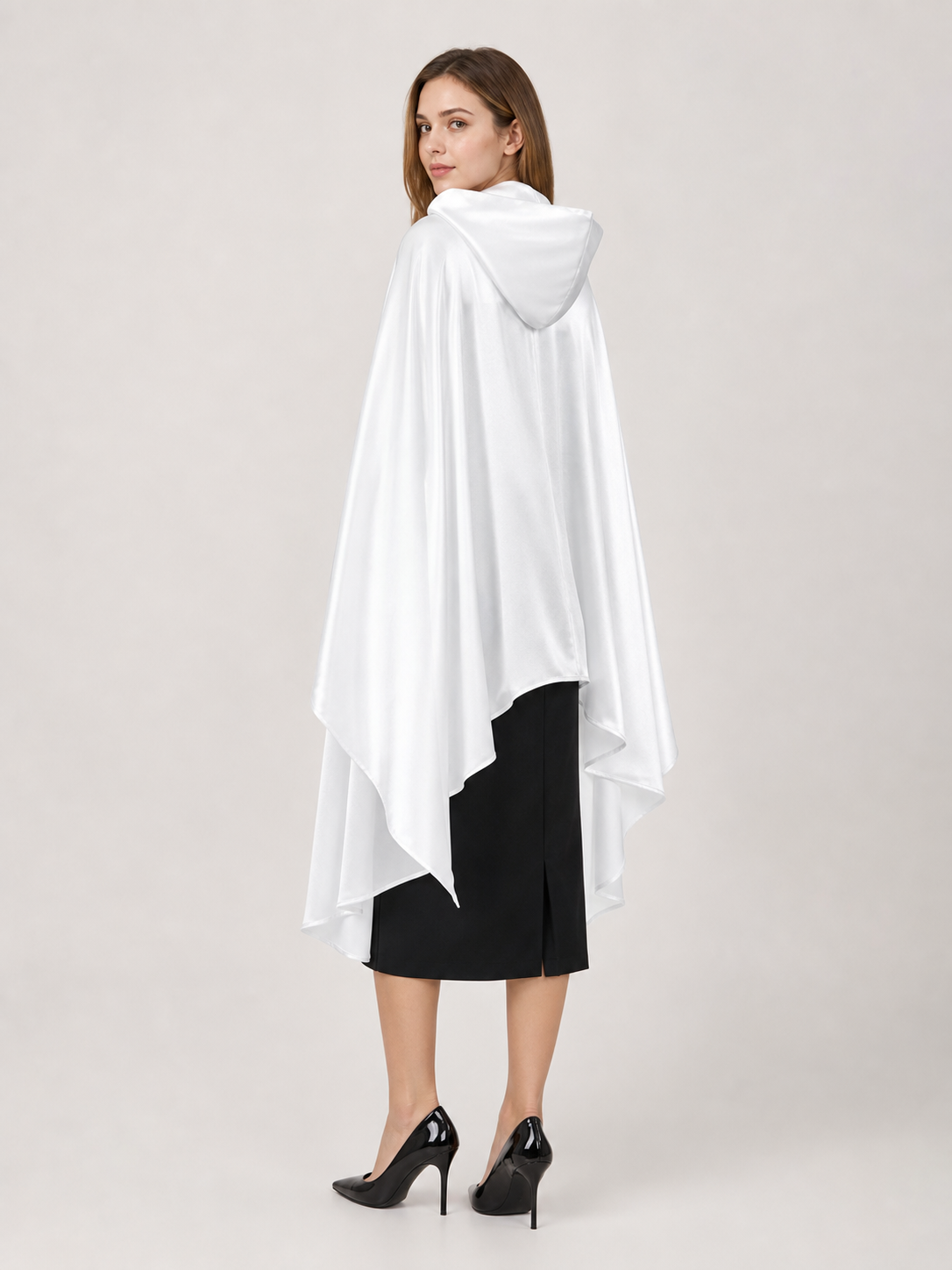 White Hooded Costume Cloak, Flowing Silhouette