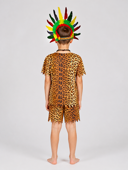 Indian-style carnival headdress with multicolored feathers back view