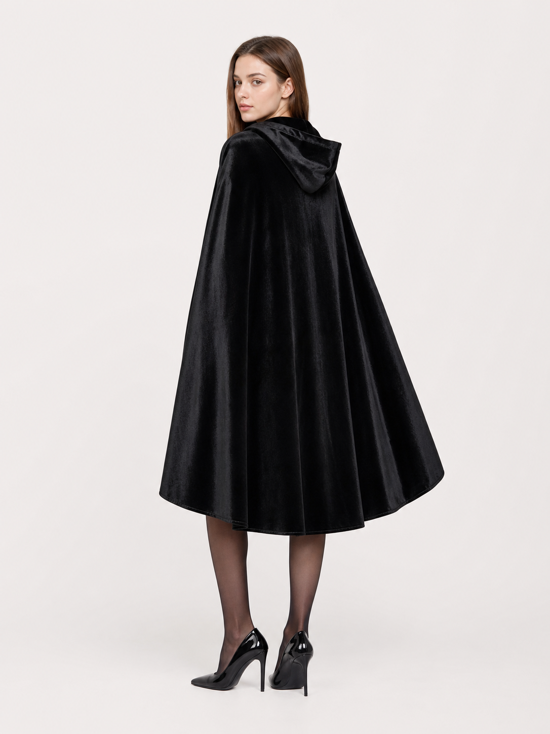 Black Hooded Carnival Cape, Flowing