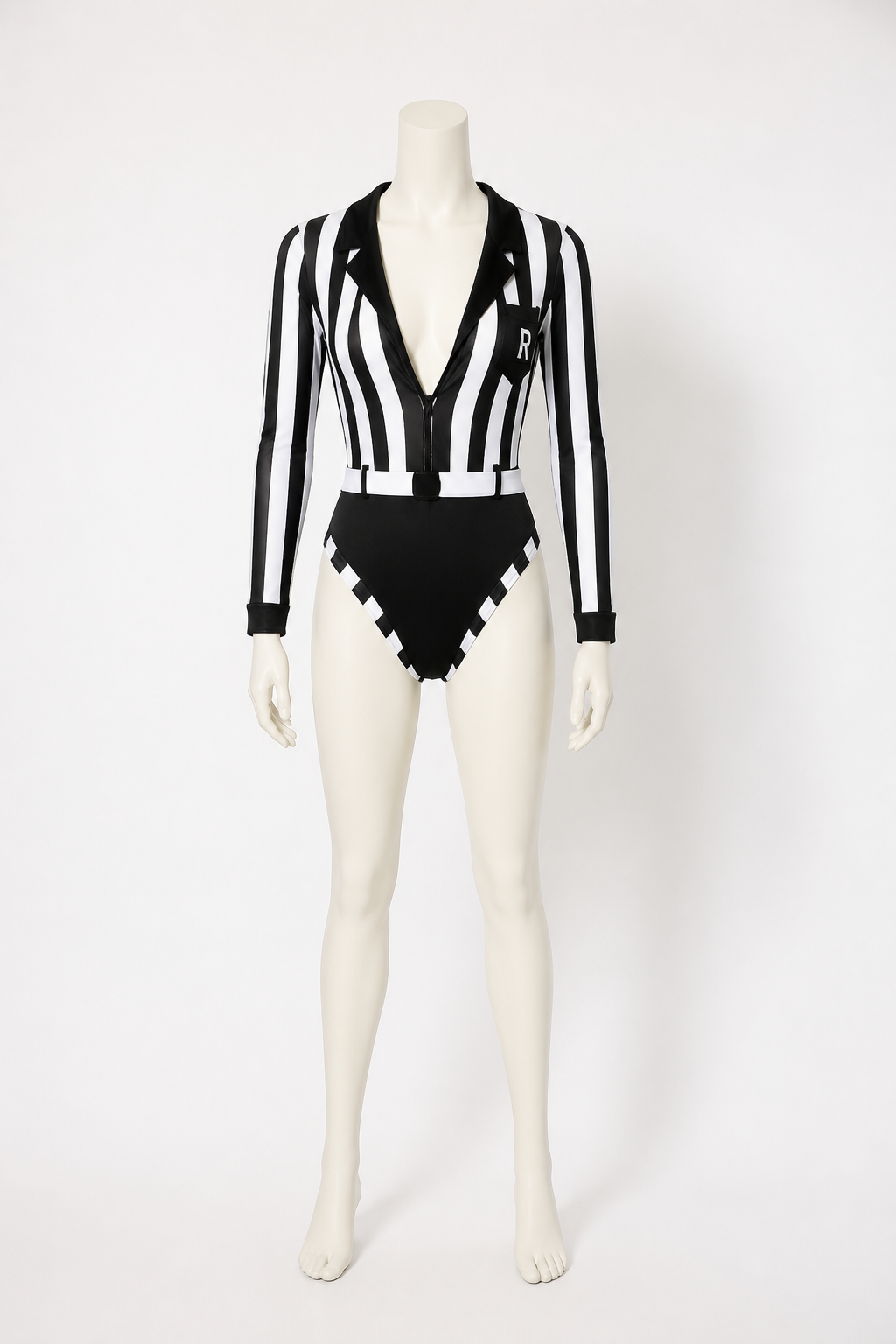 Striped Referee Jumpsuit with High Slit back view
