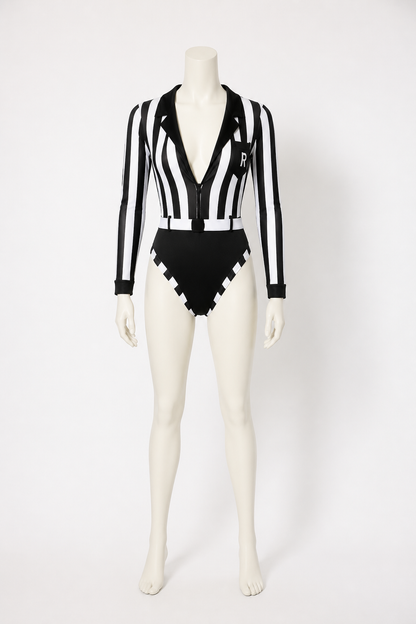 Striped Referee Jumpsuit with High Slit back view
