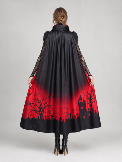 The dress is designed in a gothic style and combines a red-and-black color