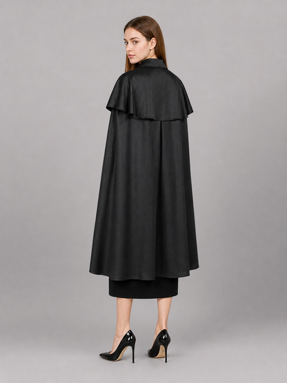Long Black Carnival Cloak with a Turn-Down Collar
