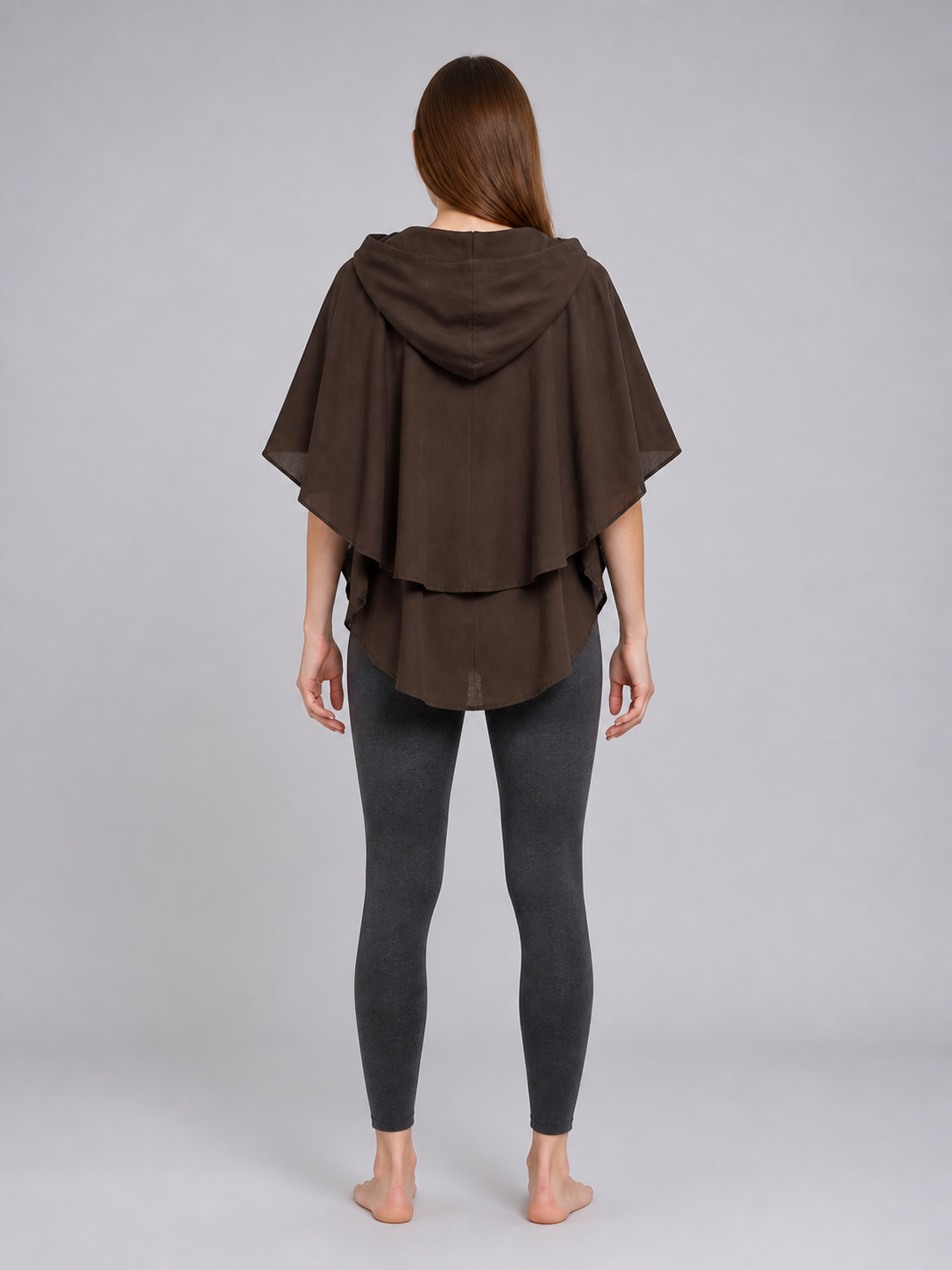Women's Hooded Wanderer Cloak Costume with Layered Hem, Shoulder Draped Pleats