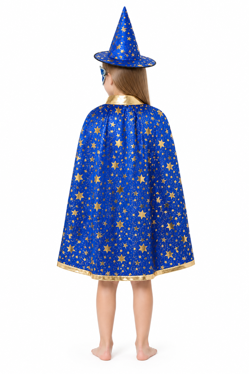 Magical Carnival Costume with Cape, Hat, and Mask back view