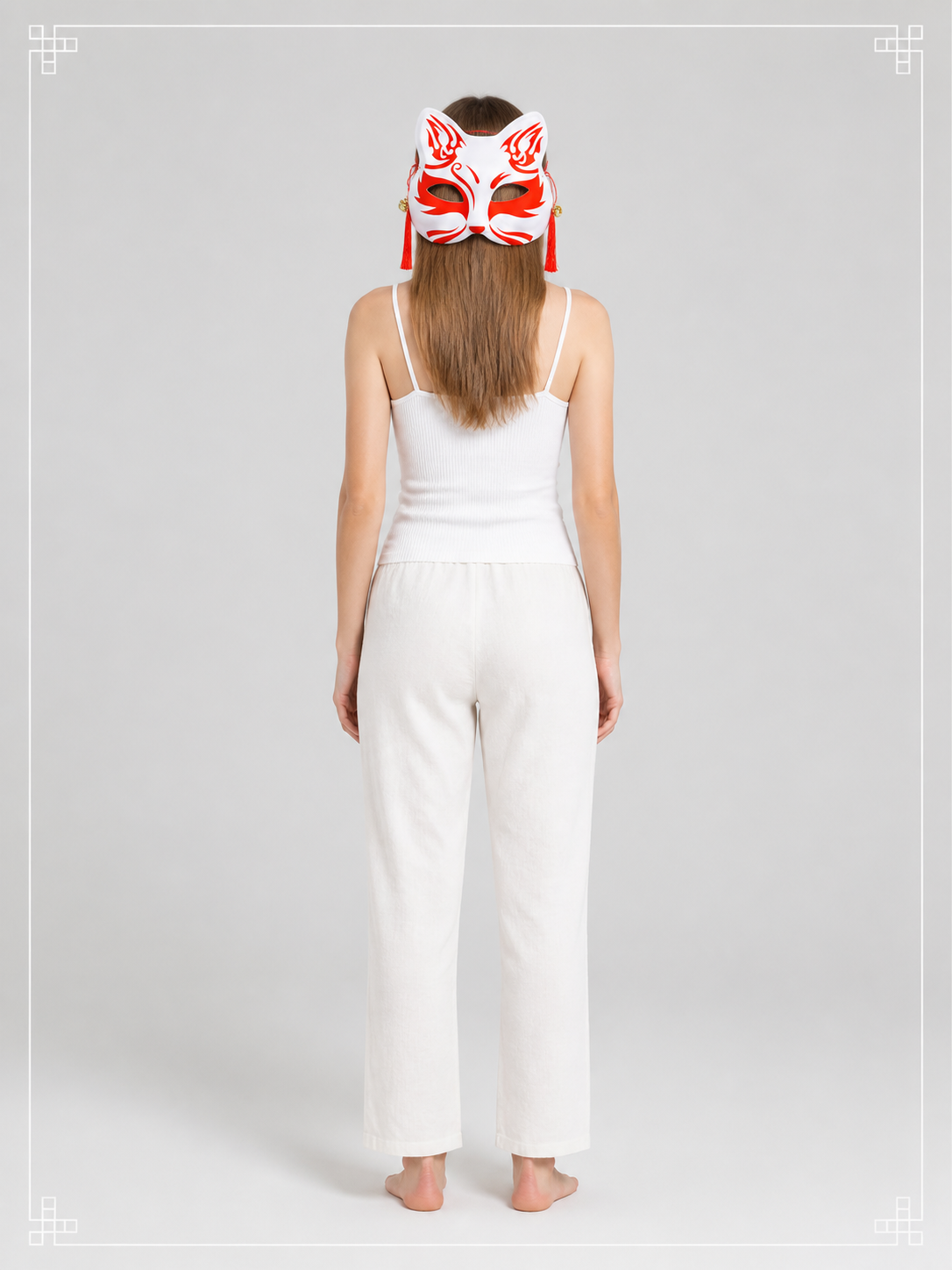 White Fox Carnival Mask with Red Ornament back view