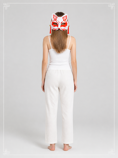 White Fox Carnival Mask with Red Ornament back view