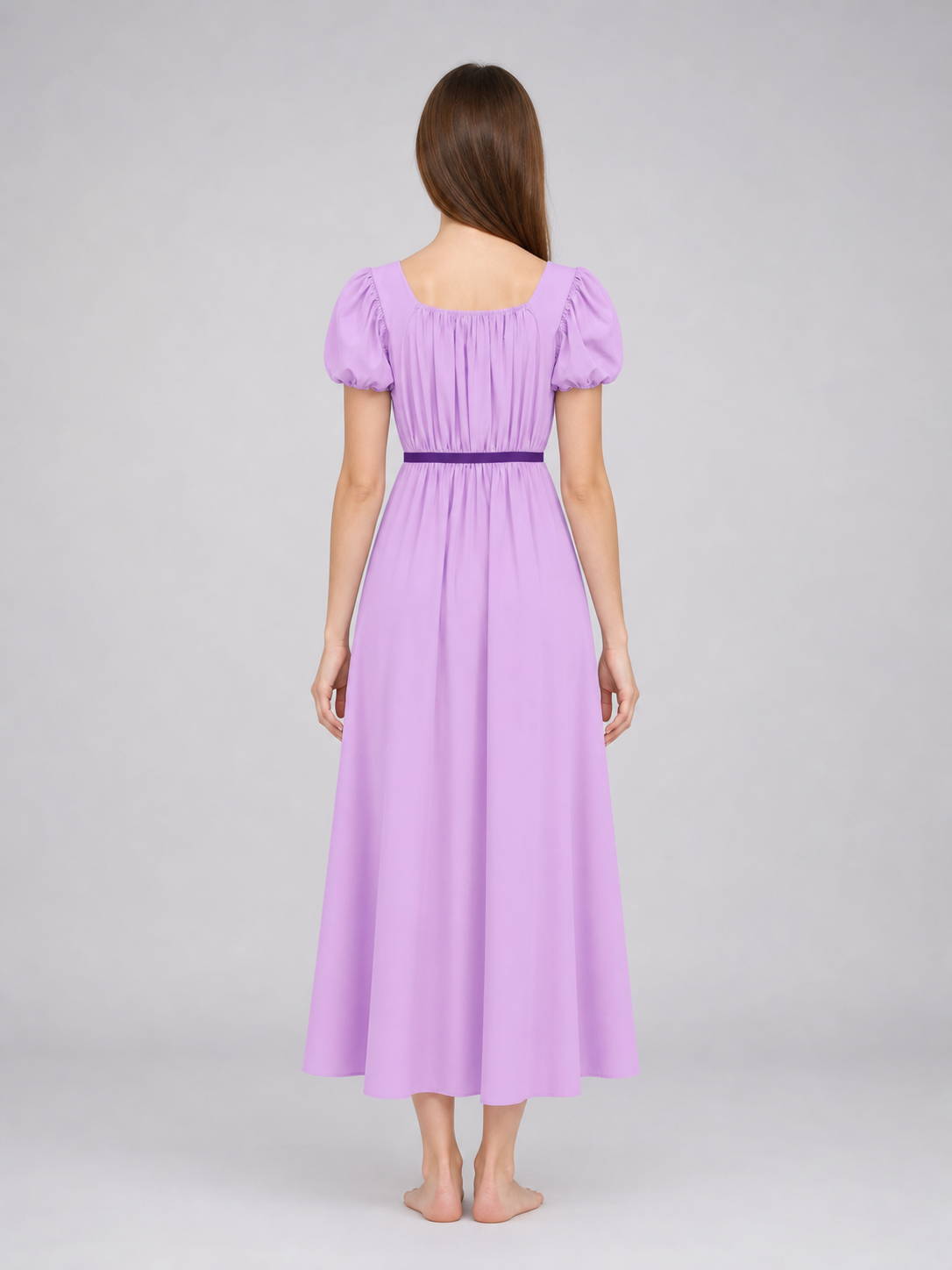 Regency-Style Dress with a Belt and Puff Sleeves