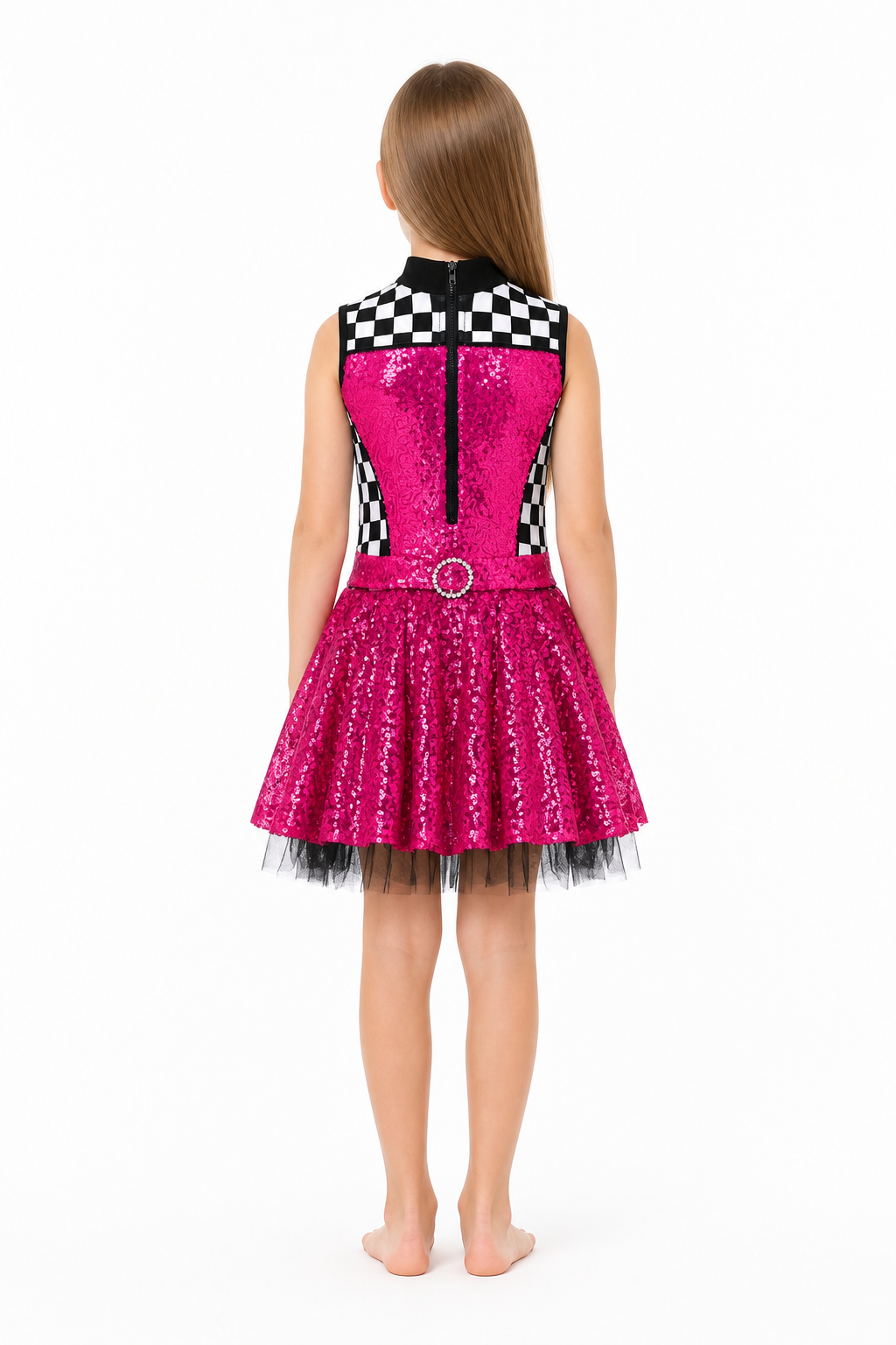 Halloween Dress with Checkered Print and Mesh Skirt