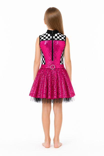 Halloween Dress with Checkered Print and Mesh Skirt