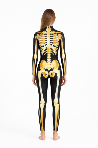 Skeleton Jumpsuit with Bone Print and Long Sleeves back view
