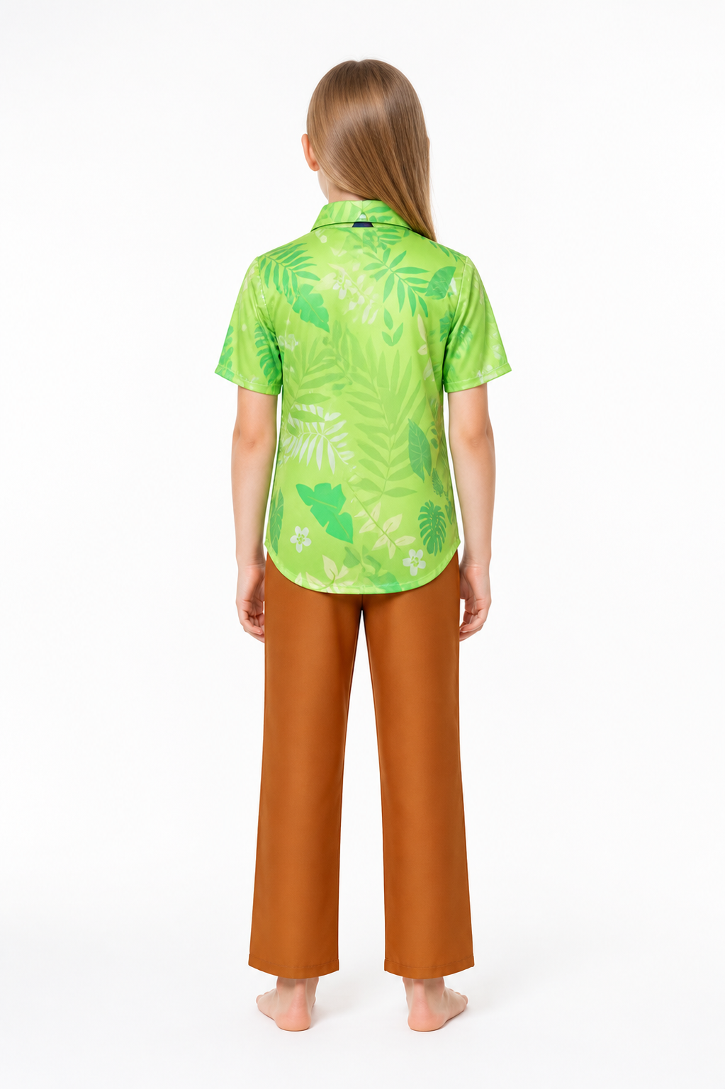 Nick the Fox costume with a green shirt, trousers, and tie back view