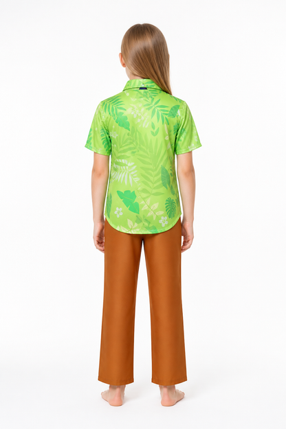 Nick the Fox costume with a green shirt, trousers, and tie back view
