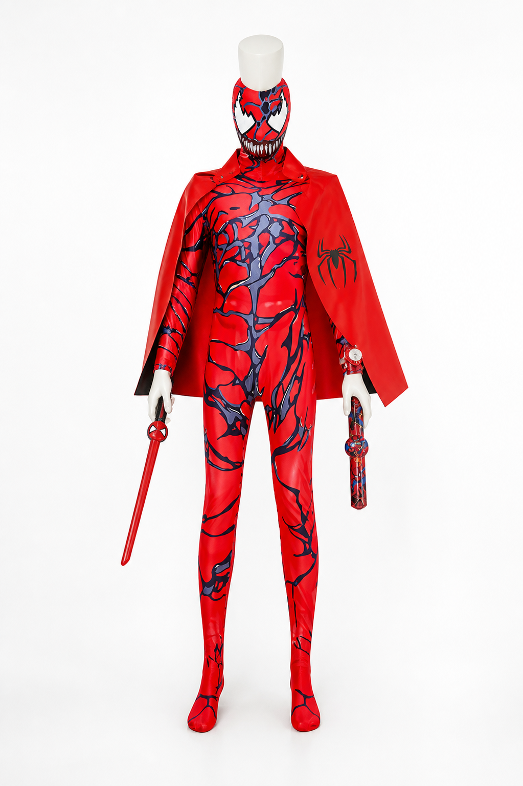 Red Spider-Man Costume with Mask and Cape back view