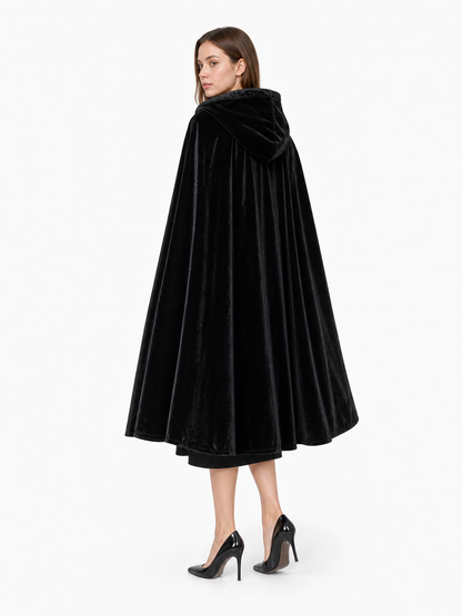 Black Costume Cloak with Hood and Trim