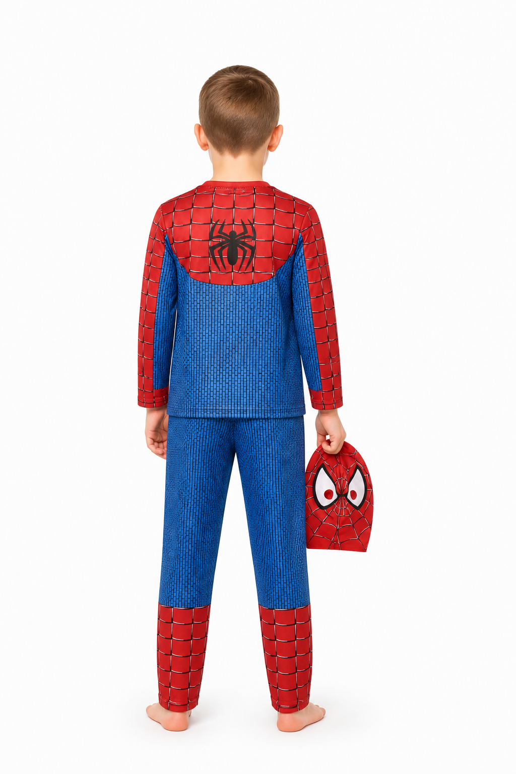 Children’s Spider-Man Costume, Red and Blue, with Mask back view