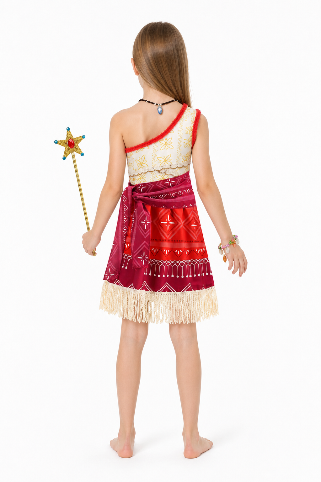 One-Shoulder Moana Costume for Children with Geometric Pattern back view