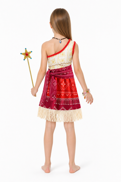 One-Shoulder Moana Costume for Children with Geometric Pattern back view