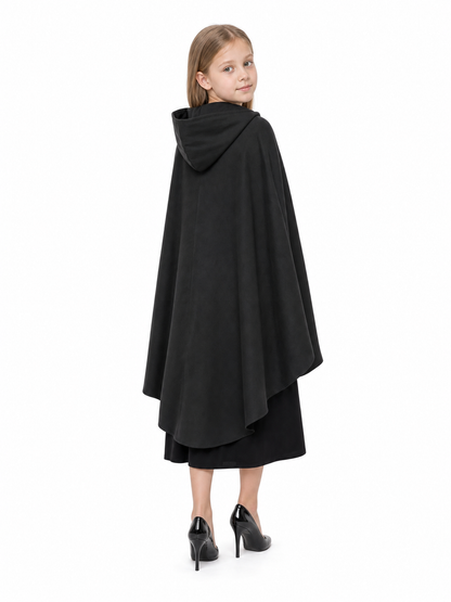 Black hooded medieval costume cloak product view 29