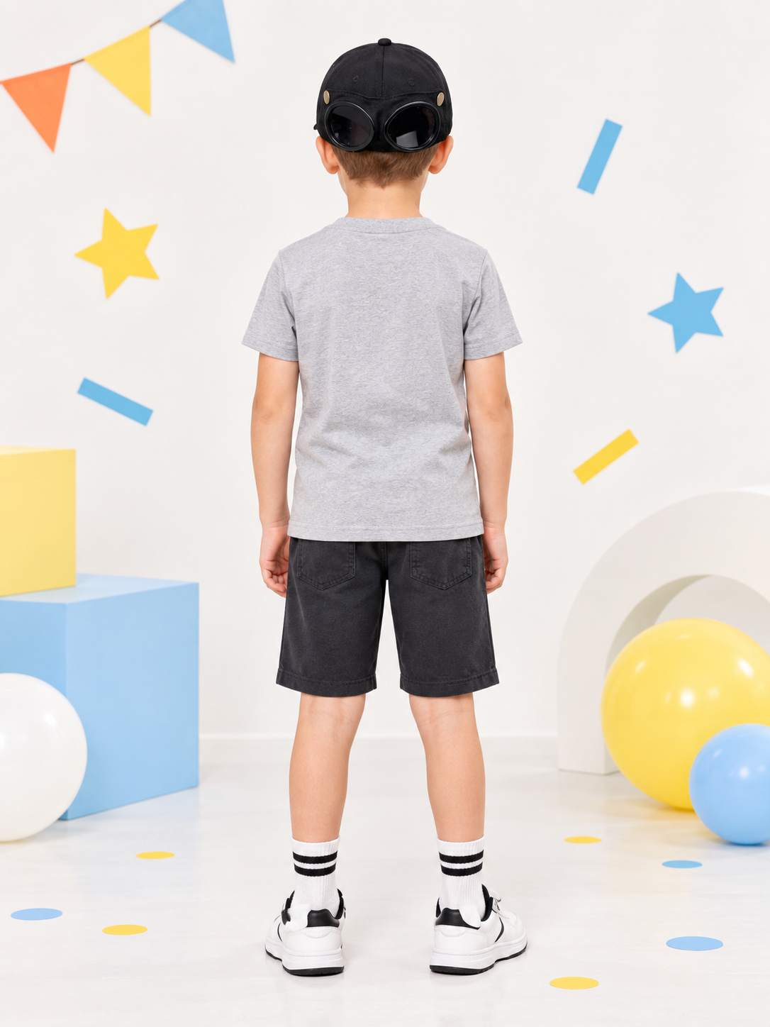 Kids Baseball Cap Black with Glasses and Studs