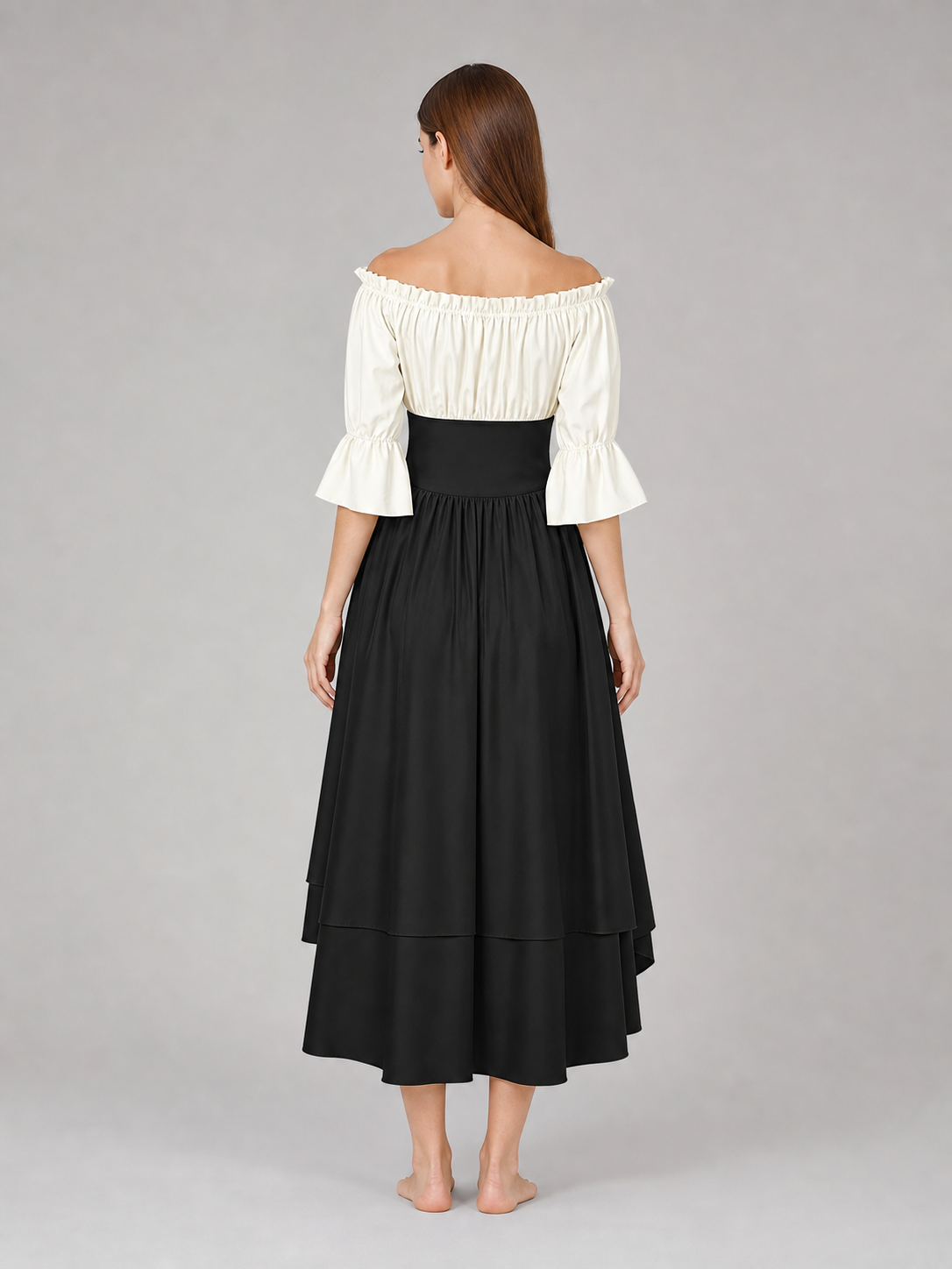 Vintage-Style Off-the-Shoulder Dress with Lacing