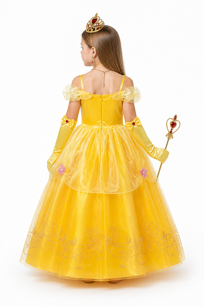 Children’s princess costume with dress, crown, and wand back view